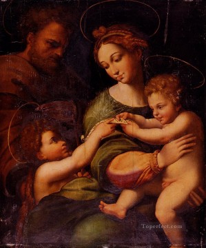 ラファエル Painting - 聖家族と聖ヨハネ 洗礼者 ルネサンスの巨匠 ラファエロ